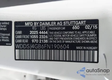 2015 Mercedes-Benz Cla 250 4Matic from USA, damaged, VIN WDDSJ4GB6FN190604